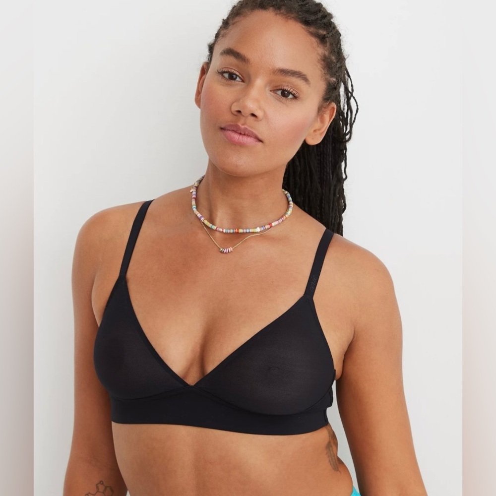 Aerie SMOOTHEZ Mesh Bralette Super Soft Sheer Light Stretchy Black Size Small